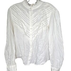 ANA Medium A New Approach White Lace Trim‎ Pintuck Blouse Women